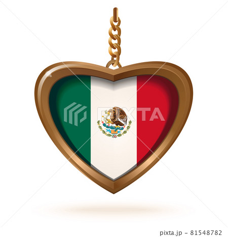 Gold medallion with the Mexican flag on a chain 81548782