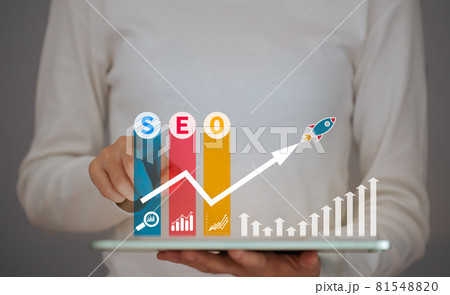 SEO Search Engine Optimization, concept for promoting  ranking traffic on website,  optimizing your website to rank in search engines or SEO. 81548820