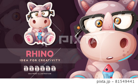 Cartoon character animal rhino with fish. Cartoon character animal rhino with fish. 81549441