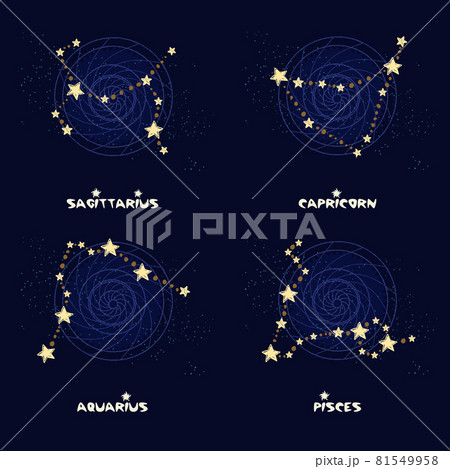Set of zodiac constellations sagittarius, capricorn, aquarius, pisces. 81549958