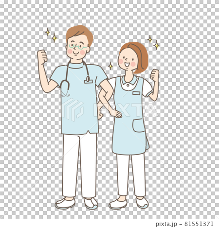 Nurse and doctor laughing with arms crossed 81551371