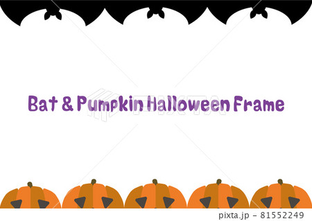 コウモリとかぼちゃのおばけ、ジャックオーランタンのハロウィンモチーフ上下フレーム背景 81552249