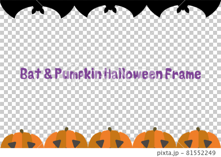 コウモリとかぼちゃのおばけ、ジャックオーランタンのハロウィンモチーフ上下フレーム背景 81552249
