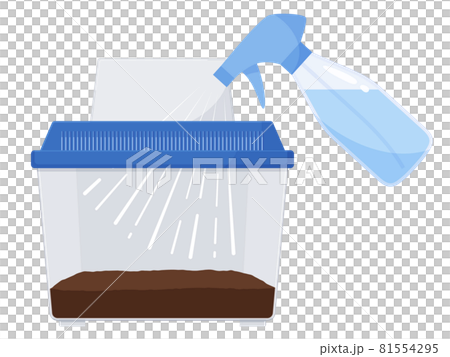 Illustration of moistening the inside of an insect cage with a spray bottle 81554295