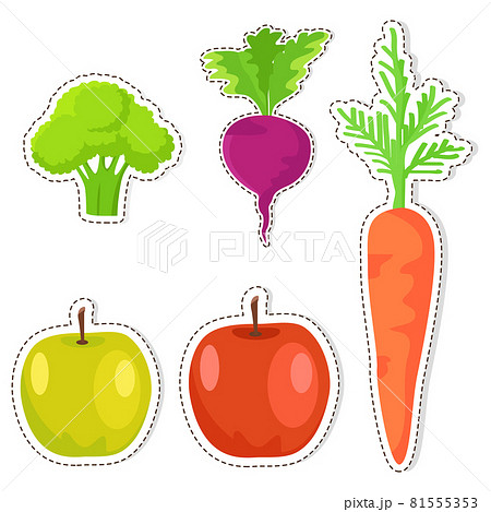Ripe Fruits and Vegetables Vector Stickers Set 81555353
