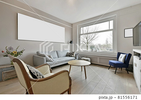 Elegant and spacious living room with beautiful furniture 81556171