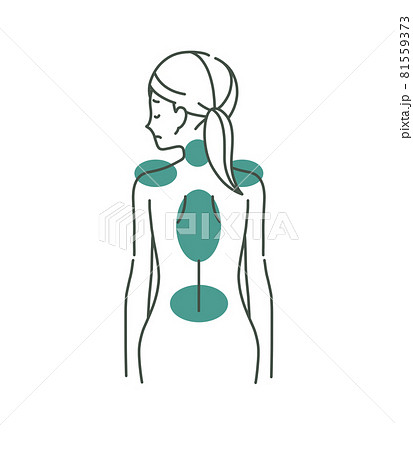 女性の背中と身体の痛み 2色のイラスト素材