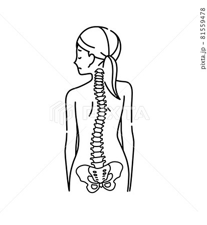 女性の背中と歪んでいる背骨のイメージ 黒のイラスト素材