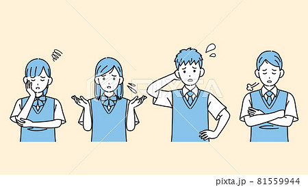 困る学生　トラブル　問題　中高生　高校生　中学生　男女　友達　イラスト素材 81559944