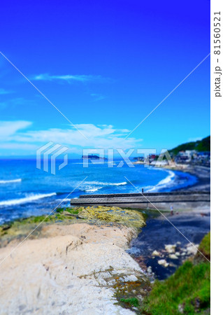 よく晴れた稲村ケ崎から望む湘南海岸と江の島の風景 81560521