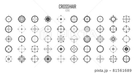 Crosshair, gun sight vector icons. Bullseye, black target or aim symbol. Military rifle scope Crosshair, gun sight vector icons. Bullseye, black target or aim symbol. Military rifle scope 81561689