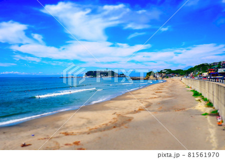 鎌倉市腰越の海岸から望む江の島の風景 81561970