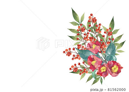 南天と椿の年賀状　祝詞無し 81562000