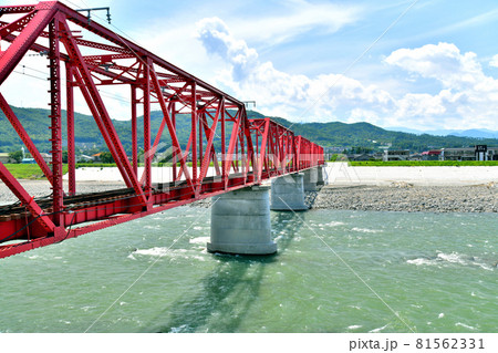 上田電鉄別所線千曲川橋梁付近より城下駅方面を望む(長野県上田市)【2021.8】 81562331