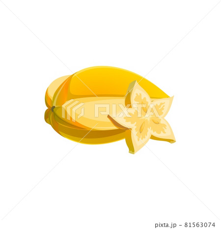 Carambola star fruit, vector whole and slice piece 81563074