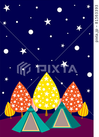 満天の星空と木とティピーテントの背景イラスト 満天の星空と木とティピーテントの背景イラスト 81563393