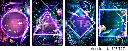 Tropical background with neon frames of different geometric shapes 81563597