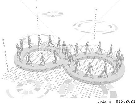 無限大マークの上を永遠に歩き続ける人々モノトーン ベクター横 無限大マークの上を永遠に歩き続ける人々モノトーン ベクター横 81563631