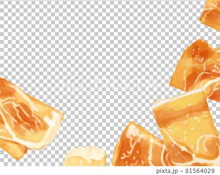 手描き水彩の生ハムイラスト長方形フレーム 右下のイラスト素材