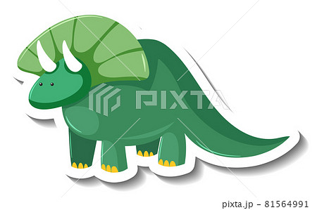 Cute green dinosaur cartoon character stickerのイラスト素材 [81564991] - PIXTA