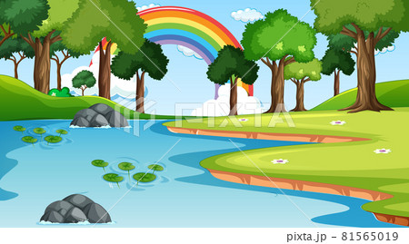 Nature scene background with rainbow in the sky 81565019