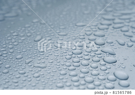車の塗装にはじかれた水滴 ワックス 雨の写真素材