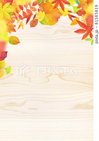 紅葉　木目　水彩イラスト　背景素材 81565819
