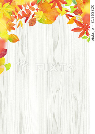 紅葉　木目　水彩イラスト　背景素材 81565820
