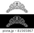 ハートとパールと植物装飾のティアラ　手描きの線画イラスト_036 81565867