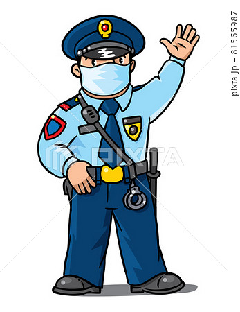 Policeman in a protective medical mask and uniform Policeman in a protective medical mask and uniform 81565987