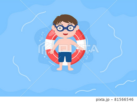 Cute Little Kids Swimming Background Vector Illustration in flat cartoon style. people dressed in swimwear, swim in summer and performing water activities Cute Little Kids Swimming Background Vector Illustration in flat cartoon style. people dressed in swimwear, swim in summer and performing water activities 81566546