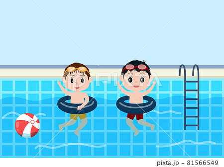 Cute Little Kids Swimming Background Vector Illustration in flat cartoon style. people dressed in swimwear, swim in summer and performing water activities Cute Little Kids Swimming Background Vector Illustration in flat cartoon style. people dressed in swimwear, swim in summer and performing water activities 81566549