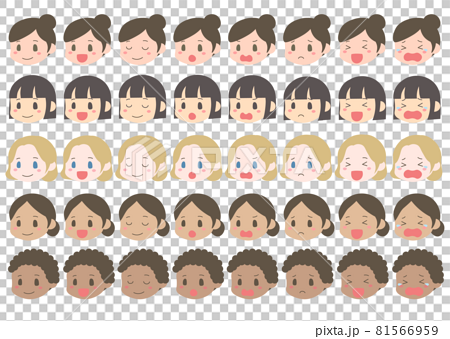 様々な人物の表情アイコンセット 女性のイラスト素材