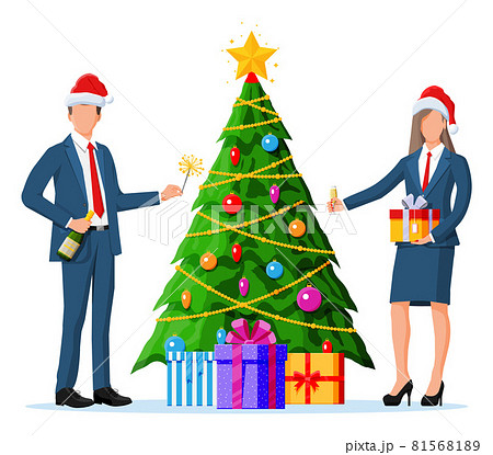 Business People in Christmas Hats on Holiday. 81568189