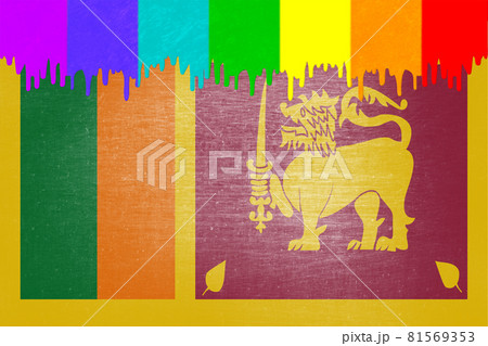 Paint (rainbow flag) is dripping over the national flag of Sri Lanka 81569353