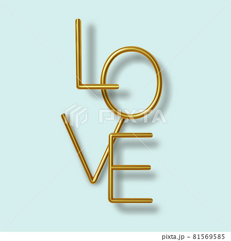Happy Valentines Day greeting card. Realistic 3d gold metallic text on blue background. Love and wedding. Template for products, web banners and leaflets. Vector illustration 81569585