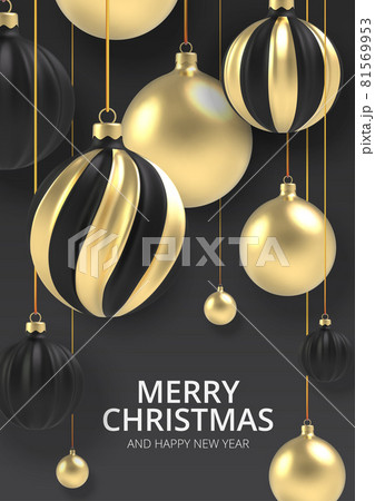 Xmas background Gold Christmas ball in realistic style on black background. Vector illustration. 81569953