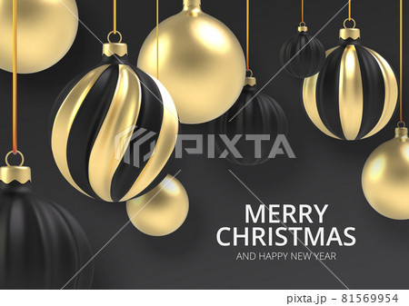 Xmas background Gold Christmas ball in realistic style on black background. Vector illustration. 81569954