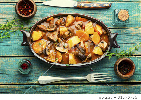Ragout with beef and mushrooms 81570735
