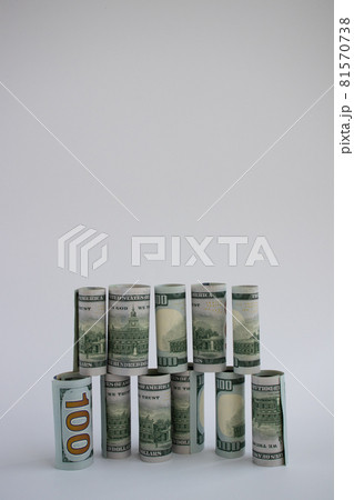The construction from 100 dollars banknotes. Money construction. 81570738