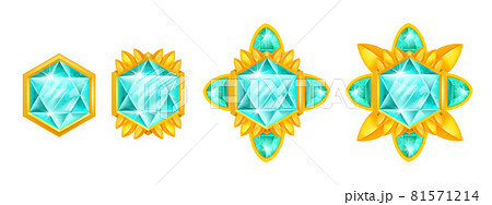 Game gem vector crystal set, diamond UI jewel stone icon illustration kit, level up gold trophy Game gem vector crystal set, diamond UI jewel stone icon illustration kit, level up gold trophy 81571214