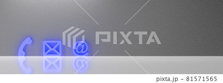 Blue Popular Contact Web Icons On Desk Over The Reflective Desk Against Gray Wall. 3D rendering 81571565