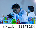 Microbiologist biotechnology researcher look microscope in the lab 81573284