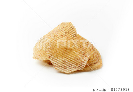 Crispy Taro Chips - fried or baked sliced taro isolated on white background Crispy Taro Chips - fried or baked sliced taro isolated on white background 81573913