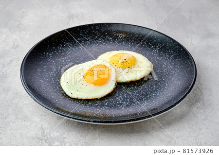Two fried eggs on a plate. Two fried eggs on a plate. 81573926