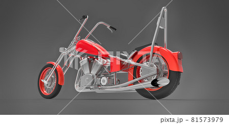 Red classic custom motorbike isolated on grey background. 3d rendring. 81573979
