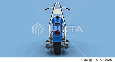 Blue classic custom motorbike isolated on light blue background. 3d rendring. 81573986