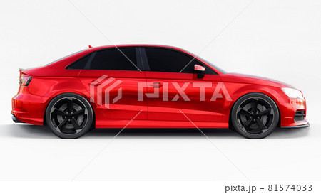 Super fast sports car color red metallic on a white background. Body shape sedan. Tuning is a version of an ordinary family car. 3d rendering. Super fast sports car color red metallic on a white background. Body shape sedan. Tuning is a version of an ordinary family car. 3d rendering. 81574033