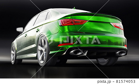Super fast sports car color on a white background. Body shape sedan. Tuning is a version of an ordinary family car. 3d illustration. Super fast sports car color on a white background. Body shape sedan. Tuning is a version of an ordinary family car. 3d illustration. 81574053