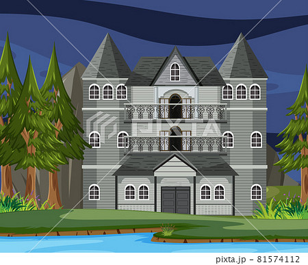 Scene with haunted halloween mansion Scene with haunted halloween mansion 81574112